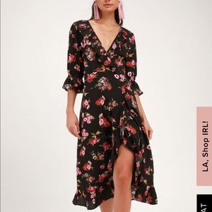 Lulus Black floral wrap dress
